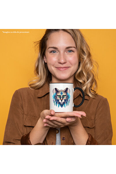 StoryGift Romania Cana cu o pisica, ilustratie, pene, simboluri, plasa de vis...