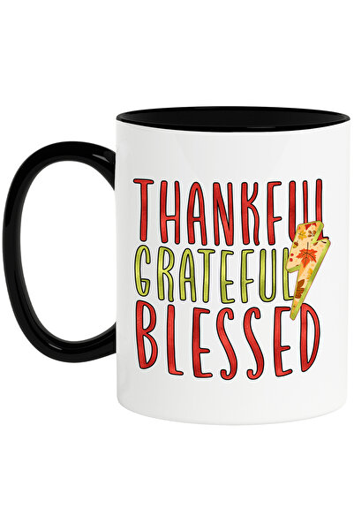 StoryGift Romania Cana cu mesajul "Thankful, grateful, blessed", fulger, frun...