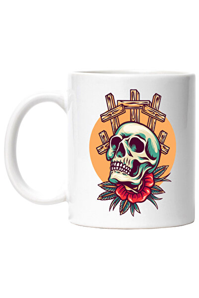 StoryGift Romania Cana Cu Craniu, Cruci De Lemn, Floare, Frunze, Retro, Soare...