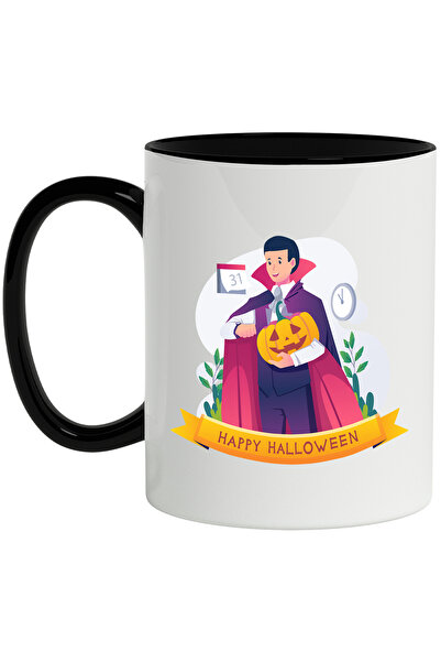 StoryGift Romania Cana Cu Mesaj In Engleza Happy Halloween, Vampir, Calendar, Dovleac, Multicolor , Cu Maner Negru