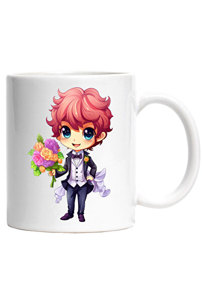 StoryGift Romania Cana cu un ginere care tine un buchet cu flori | ilustratie...