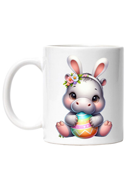 StoryGift Romania Cana cu un hipopotam, ilustratie, micut, ou vopsit, floricele, urechi de iepuras, Cu ,STG