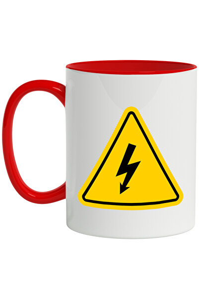 StoryGift Romania Cana Cu Semn, Pericol, Electrocutare, Fulger, Multicolor 330 ml, Ceramica cu Man, Cu Maner Rosu