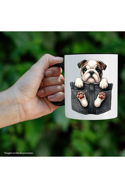 StoryGift Romania Mug with Bulldog, dog, pet, illustration, showing paws, jeans, h, With ,STG.