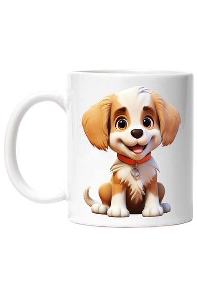 StoryGift Romania Cana cu un catel vesel, ilustratie, zgarda, portocaliu, alb, pentru iubitorii de, Cu Maner Alb