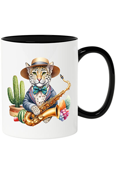 StoryGift Romania Cana cu un jaguar care tine un saxofon | palarie | cactus |...