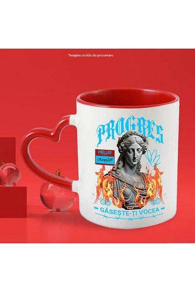 StoryGift Romania Progress Mug - Find Your Voice, 330ml, Ceramic with Red Heart Handle, With Heart Handle, STG.