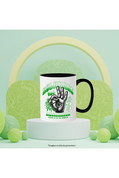 StoryGift Romania Mug with Human Hand Green Eyes Hobby Relaxation Vacation Text in Romanian Relax, With Black Handle