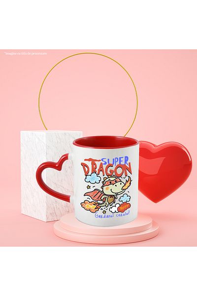 StoryGift Romania Super dragon-Guardian of the sky mug, 330ml, Ceramic with Red Heart Handle, With Handle I, STG.