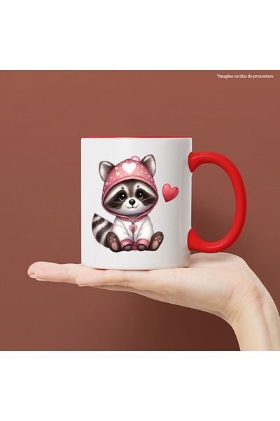 StoryGift Romania Mug with a raccoon in a hoodie, illustration, heart, cheerful, playful, for children, With,STG