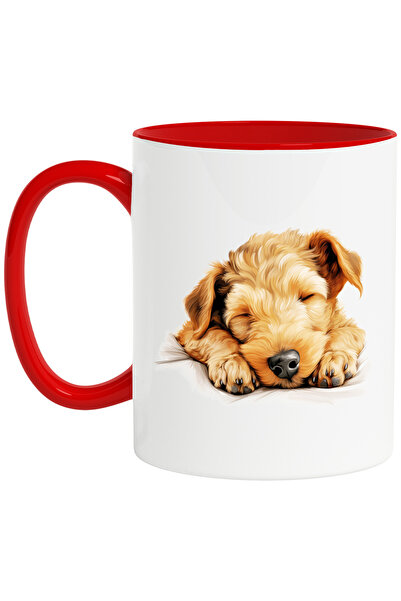 StoryGift Romania Cana cu un catel care doarme lat | ilustratie | odihna | lenevire | in lumea vis, Cu Maner Rosu