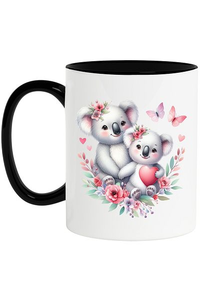 StoryGift Romania Mug with 2 Koala bears, illustration, butterflies, hearts, love, affection, flo, With,STG