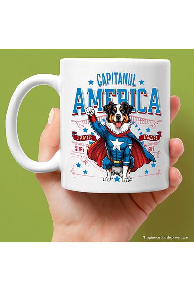 StoryGift Romania Cana Cu Ciobănesc Australian / Australian Shepherd Caine In Costum De Capitan Am, Cu ,stg