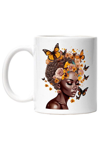 StoryGift Romania Cana cu o femeie afro | ilustratie | draguta | fluturi | fl...