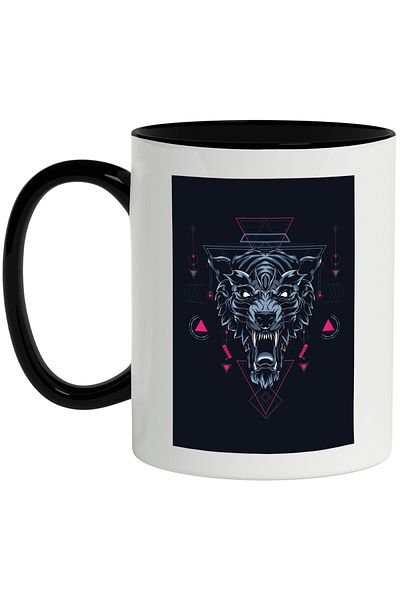 StoryGift Romania Mug With Tiger, Geometry, Digital, Abstract, Multicolor 330 ml, Ceramic with Handles, With Black Handle