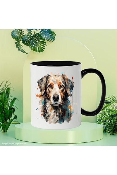 StoryGift Romania Mug With Puppy, Geometric, Polka Dots, Paint, Mosaic, Animal, Multicolor 330 ml, Sky, With ,STG