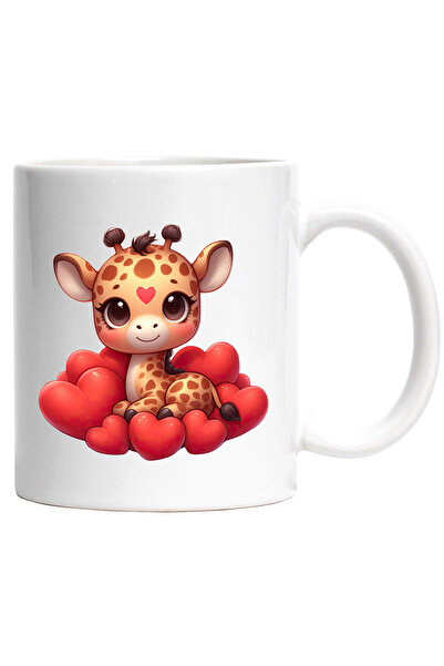 StoryGift Romania Cana cu o girafa vesela si imbujorata care are o inimioara ...