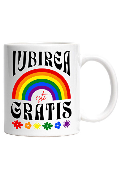 StoryGift Romania Cana cu Curcubeu Colorate Flori Diverse, Text Iubirea Este ...