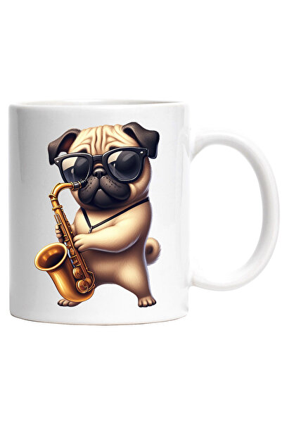 StoryGift Romania Cana cu un caine Pug care canta la saxofon | ilustratie | o...