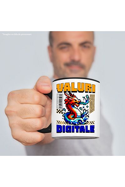 StoryGift Romania Cana Valuri Digitale dragon lume virtuala joc video, 330ml, Ceramica cu Maner Ne, Cu ,STG