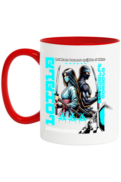 StoryGift Romania Cana Fata Loiala Ninja, Text Loialitatea inseamna Sprijin si Liniste Cuplu, 330m, Cu Maner Rosu