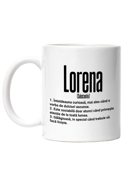 StoryGift Romania Cana Cu Numele Lorena, si Mesaj Amuzant, Curioasa, Sociabil...