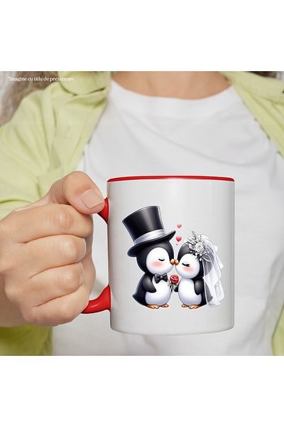 StoryGift Romania Mug with 2 penguins at the wedding | illustration | kiss | bride | son-in-law | hat | , With ,STG