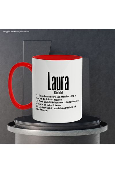StoryGift Romania Mug With the Name Laura, and Funny Message, Curious, Sociable, Noisy, 330ml, , With ,STG.