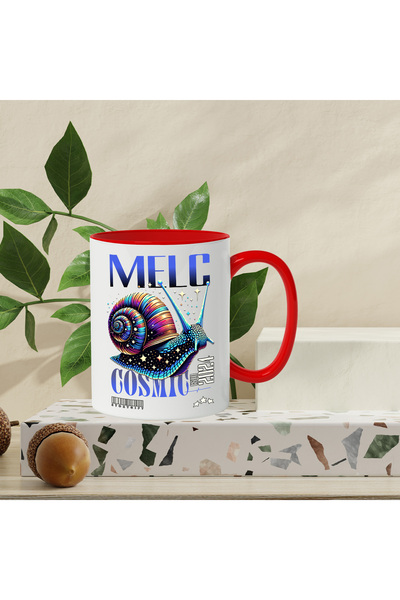 StoryGift Romania Cosmic Snail Mug, unknown universe, colorful nature, 330ml, Ceramic with Red Handle, With,STG.