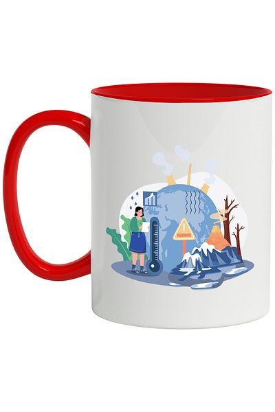 StoryGift Romania Cana Cu Incalzire Globala, Temperatura, Planeta, Copaci, Multicolor 330 ml, Cera, Cu Maner Rosu