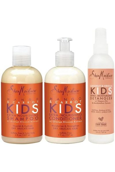 Shea Moisture Kids Hair Care Combination Pack - Includes Mango & Carrot 8oz KIDS Extra-Nourishing Sh