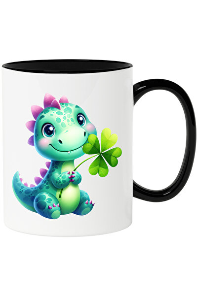 StoryGift Romania Cana cu un pui de dinozaur | verde | trifoi cu patru foi | ...