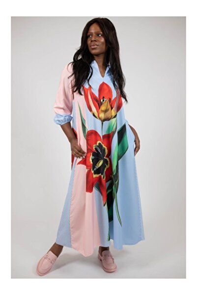 FASHIONLAND ROCHIE MAXI CU BUZUNARE SI MANECA LUNGA TULIP TALIE UNICA Multico...