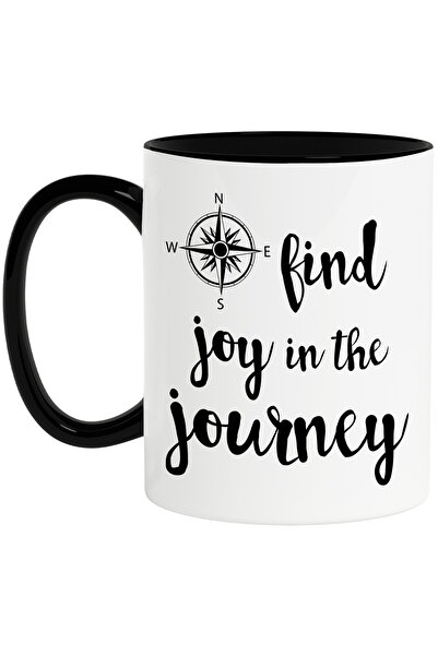 StoryGift Romania Cana cu punctele cardinale si mesajul "Find joy in the journey" - gaseste bucuri, Cu Maner Negru