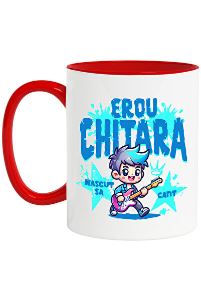 StoryGift Romania Cana cu Baiat Rockstar Cu Chitara Rosie Text Erou Nascut Sa...