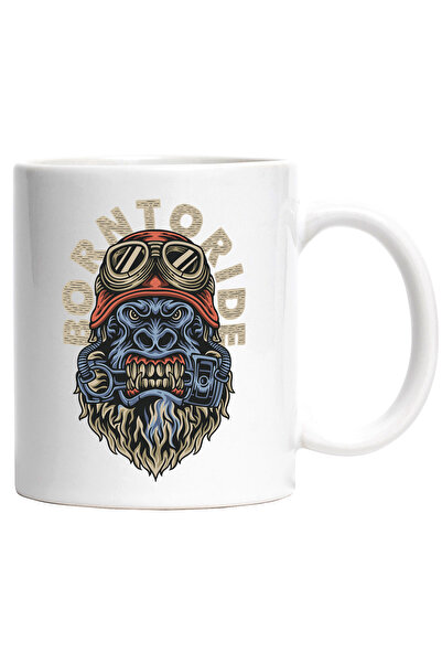 StoryGift Romania Cana Cu Mesaj In Engleza Born To Ride, Gorila, Casca, Ochel...