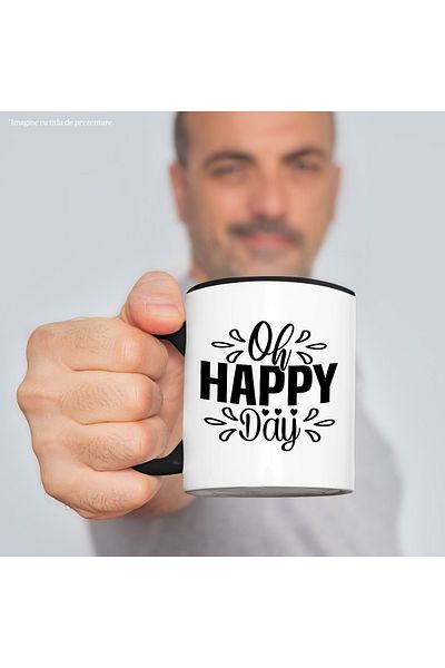 StoryGift Romania Mug with the message "Oh, happy day" - the day of joy, heart with Black Handle, With Black Handle, STG