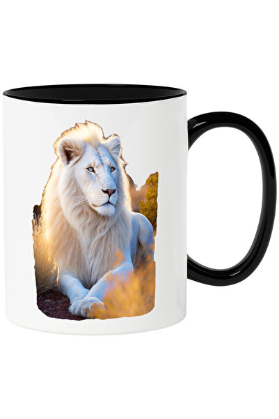 StoryGift Romania Cana Cu Leu Alb, Savana, Jungla, Animale, Regele Leu, Ceram...