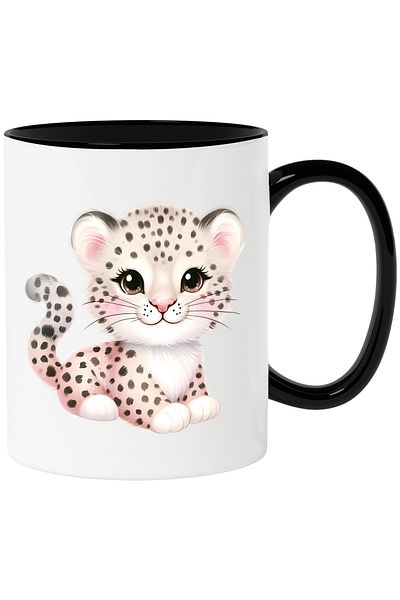 StoryGift Romania Cana cu o femela jaguar | ilustratie | micuta | fericire | imbujorata | animalut, Cu Maner Negru