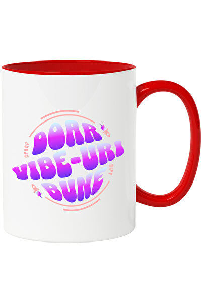 StoryGift Romania Cana cu Text Stil Sfera Rachete Mesaj Limba Romana Doar Vibe-uri Bune, Ceramica,, Cu Maner Rosu
