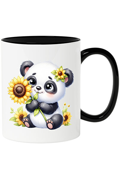 StoryGift Romania Cana cu un ursulet Panda imbujorat | ilustratie | flori | f...