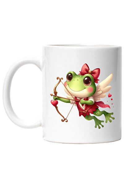 StoryGift Romania Cana cu o broasca Cupidon | ilustratie | trage cu arcul | indragostire | Valenti, Cu Maner Alb