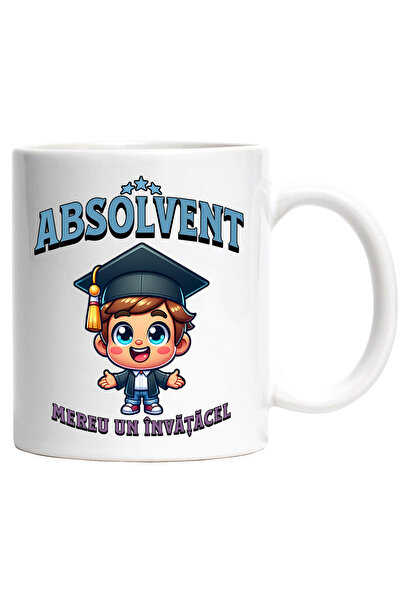 StoryGift Romania Cana absolvent, mereu un invatacel, Copil, Scoala, Un Nou Inceput, 330ml, Cerami, Cu Maner Alb