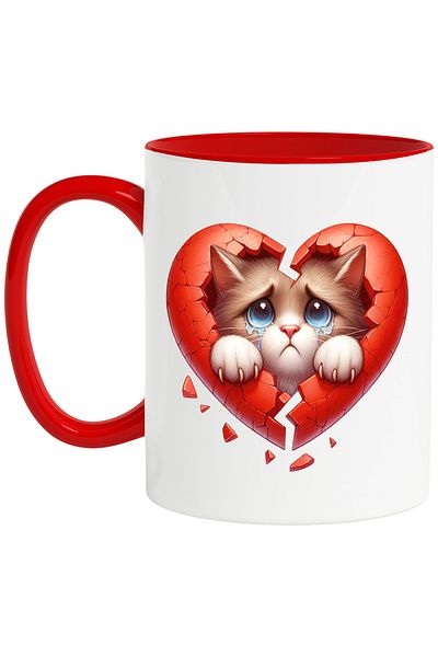 StoryGift Romania Mug with a sad kitten crying, illustration, broken heart, broken, despair, With ,STG