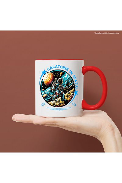 StoryGift Romania Astronaut Mug - Space Travel, 330ml, Ceramic with Red Handle, With Red Handle STG,STG