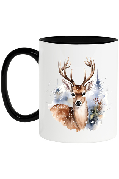 StoryGift Romania Cana cu un cerb, ilustratie, in padure, natura, brazi, ierb...