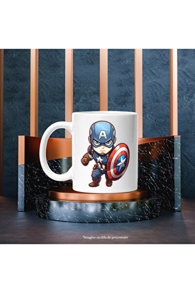 StoryGift Romania Superhero Mug, Captain America, Shield, Marvel, Avengers, Multicolor 330 ml,, With White Handle