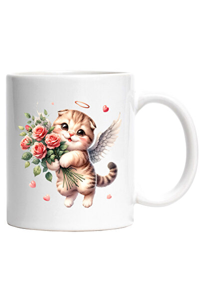 StoryGift Romania Cana cu o pisicuta cu aripi care tine un buchet cu flori | ...