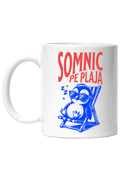 StoryGift Romania Cana somnic pe plaja, pinguin cu ochelarii de soare, 330ml,...