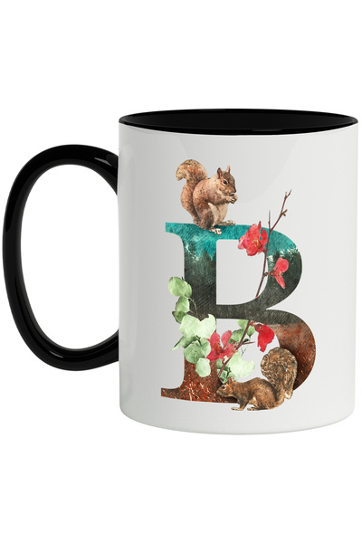 StoryGift Romania Cana Cu Litera, B, Veverite, Flori, Frunze, Multicolor 330 ...